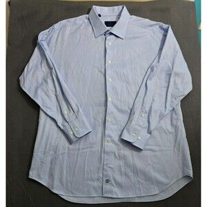 David Donahue Men 34/35 18.5 Blue Button Up Long Sleeve Dress Shirt